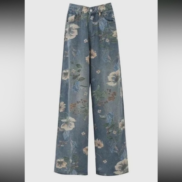 Serenity brand new Floral Blue Jeans sz S M L gorgeous - Picture 1 of 4